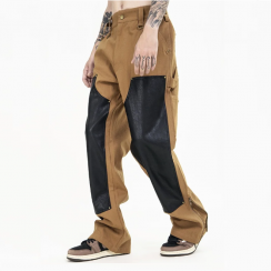 Leather Hem Zipper Retro High Street Trend Straight PU Leather Cargo Pant