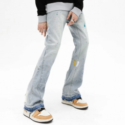 2 Prs Hip Hop Painting Loose Stacked Flare Denim Pants